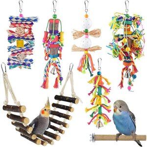 Small Bird Toys, Natural Wood Ladder Colorful Bamboo Hanging Shredding Toys